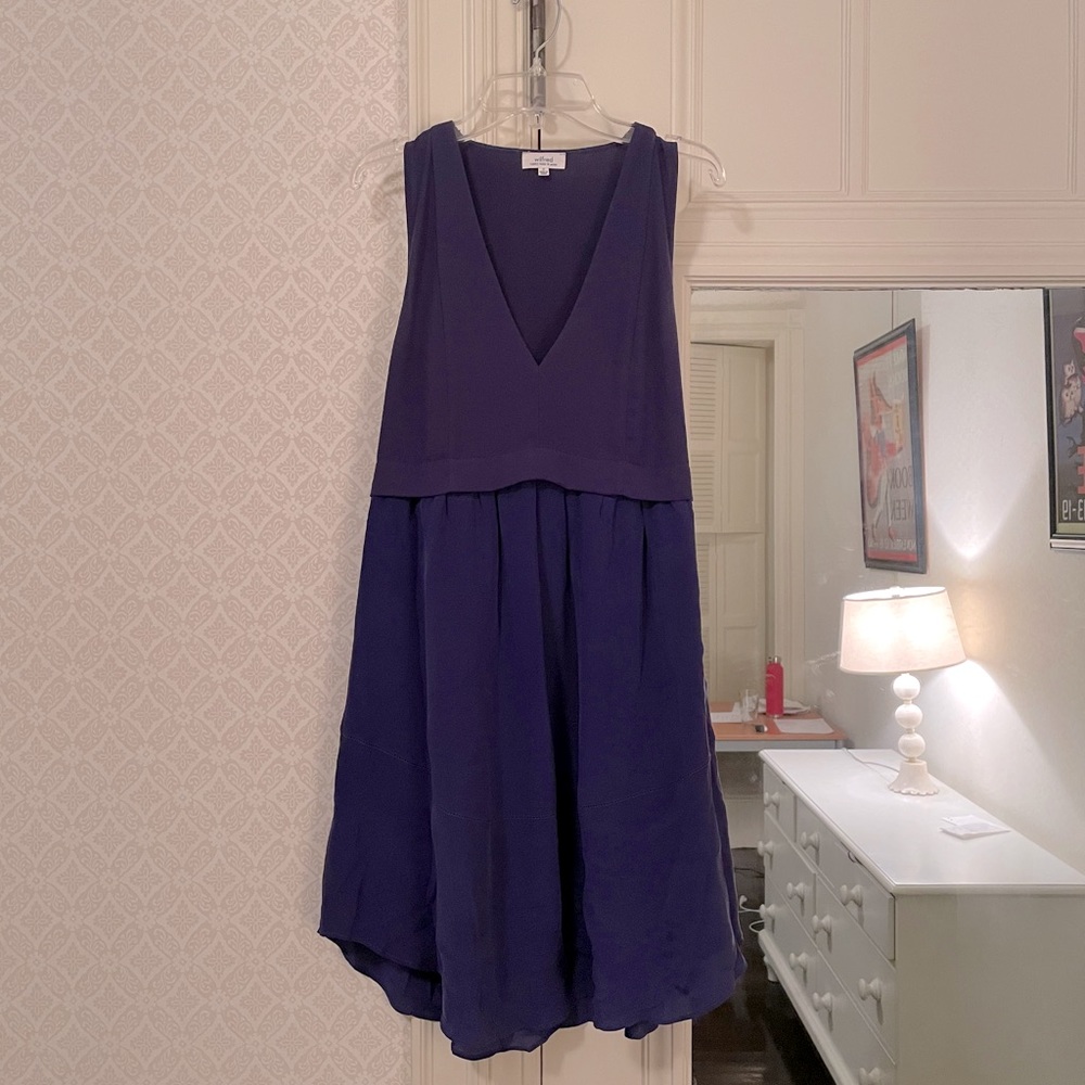 Aritzia Wilfred Indigo Deep Plunging V-neck Dress